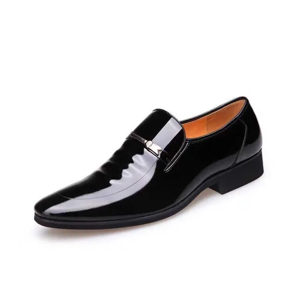 Men's Burgundy Patent Faux Leather Loafers – Elegant Slip-On Dress Shoes with Metal Accent for Formal Events and Office Wear
