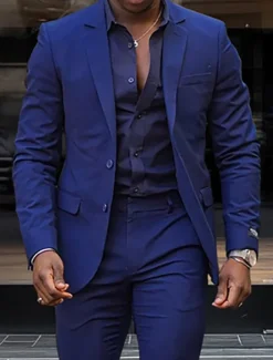 Men's Business Casual Suits Notch Lapel Royal Blue Fashion Daily Solid Colored Standard Fit 2 Piece Single Breasted Two-buttons
