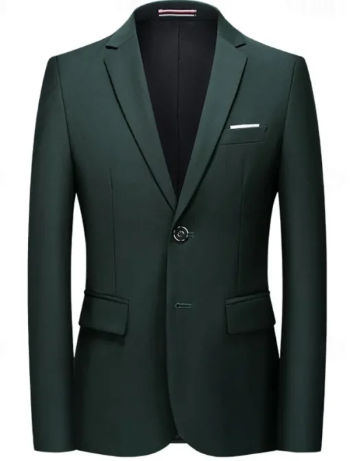 Men's Business Fall Wedding Suits Notch Lapel Dark Green Fashion Formal Solid Colored Standard Fit 3 Piece Single Breasted Two-buttons