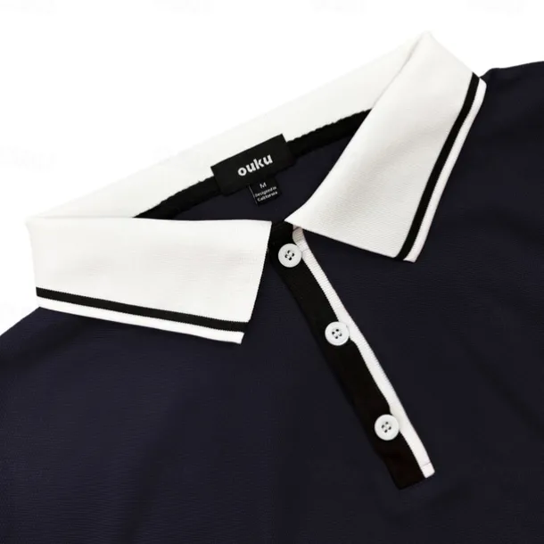 Men's Business Polo Pique Polo Shirt Business Casual Ribbed Polo Collar Classic Short Sleeve Color Block Patchwork Embroidered Summer Spring & Fall Dark Grey Black Burgundy Navy Blue Royal Blue