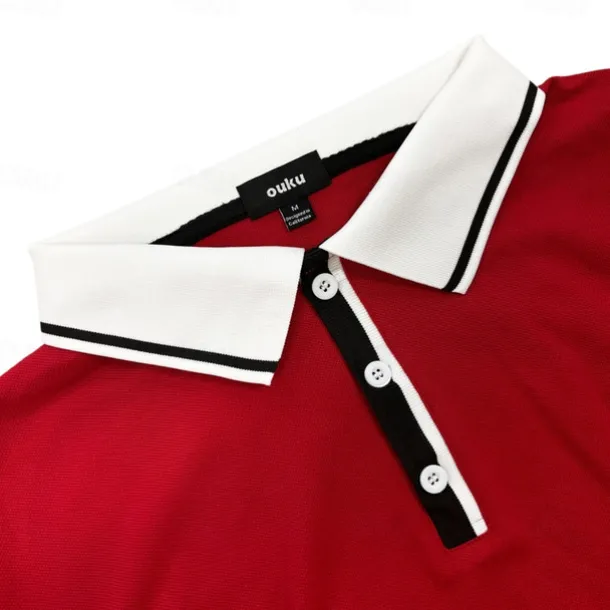 Men's Business Polo Pique Polo Shirt Business Casual Ribbed Polo Collar Classic Short Sleeve Color Block Patchwork Embroidered Summer Spring & Fall Dark Grey Black Burgundy Navy Blue Royal Blue