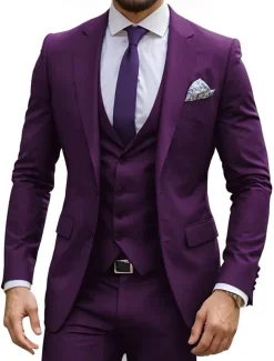 Men's Business Suits Notch Lapel Navy Blue Fashion Formal Solid Colored Standard Fit 3 Piece Single Breasted Two-buttons