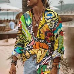 Men's Butterfly Shirt Summer Hawaiian Shirt Aloha Shirt Long Sleeve Shirt Turndown Fashion Streetwear Designer Outdoor Street Casual White Yellow Green S M L