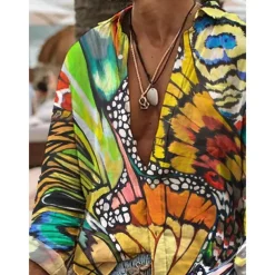 Men's Butterfly Shirt Summer Hawaiian Shirt Aloha Shirt Long Sleeve Shirt Turndown Fashion Streetwear Designer Outdoor Street Casual White Yellow Green S M L