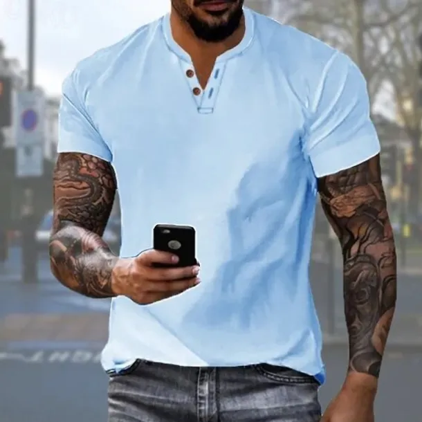 Men's Button T Shirt Henley Shirt Tee Short Sleeve Shirt Short Sleeve Henley Summer Solid / Plain Color Fashion Designer Fashion Vacation Street Going out Navy Black White Top Tee for Men