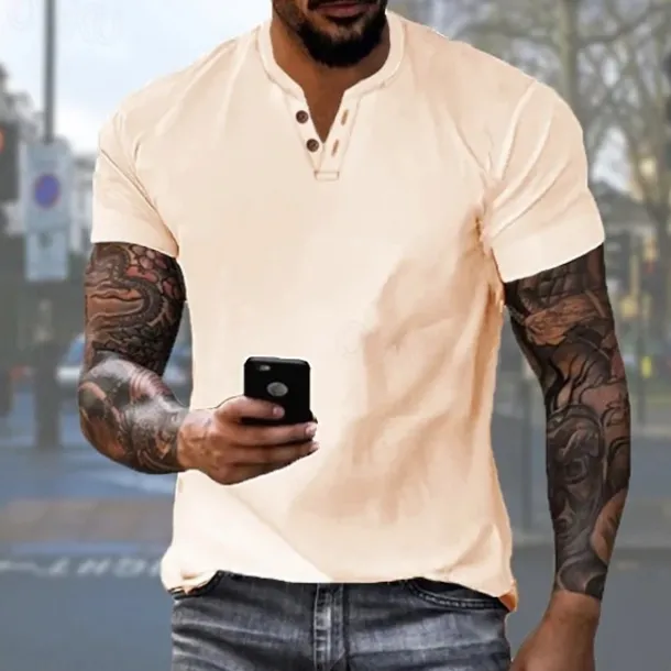 Men's Button T Shirt Henley Shirt Tee Short Sleeve Shirt Short Sleeve Henley Summer Solid / Plain Color Fashion Designer Fashion Vacation Street Going out Navy Black White Top Tee for Men