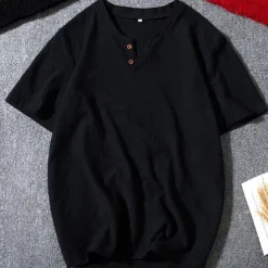 Men's Button T Shirt Henley Shirt Tee Short Sleeve Shirt Short Sleeve Henley Summer Solid / Plain Color Fashion Designer Fashion Vacation Street Going out Navy Black White Top Tee for Men