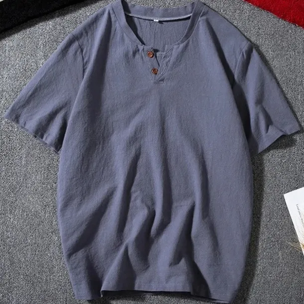 Men's Button T Shirt Henley Shirt Tee Short Sleeve Shirt Short Sleeve Henley Summer Solid / Plain Color Fashion Designer Fashion Vacation Street Going out Navy Black White Top Tee for Men