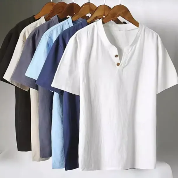 Men's Button T Shirt Henley Shirt Tee Short Sleeve Shirt Short Sleeve Henley Summer Solid / Plain Color Fashion Designer Fashion Vacation Street Going out Navy Black White Top Tee for Men