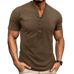 Men's Button T Shirt Henley Shirt Tee Tee Top Short Sleeve Henley Summer Classic Solid / Plain Color Fashion Designer Buckle Vacation Street Going out Blue Wine Dark Gray Top Tee for Men