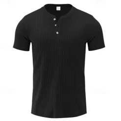 Men's Button T Shirt T Shirt Henley Shirt Tee Short Sleeve Henley Summer Spring Plain Fashion Designer Basic Jacquard Vacation Street Going out Black White Red Top Tee for Men