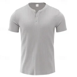 Men's Button T Shirt T Shirt Henley Shirt Tee Short Sleeve Henley Summer Spring Plain Fashion Designer Basic Jacquard Vacation Street Going out Black White Red Top Tee for Men