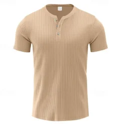 Men's Button T Shirt T Shirt Henley Shirt Tee Short Sleeve Henley Summer Spring Plain Fashion Designer Basic Jacquard Vacation Street Going out Black White Red Top Tee for Men