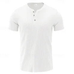 Men's Button T Shirt T Shirt Henley Shirt Tee Short Sleeve Henley Summer Spring Plain Fashion Designer Basic Jacquard Vacation Street Going out Black White Red Top Tee for Men