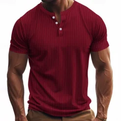 Men's Button T Shirt T Shirt Henley Shirt Tee Short Sleeve Henley Summer Spring Plain Fashion Designer Basic Jacquard Vacation Street Going out Black White Red Top Tee for Men
