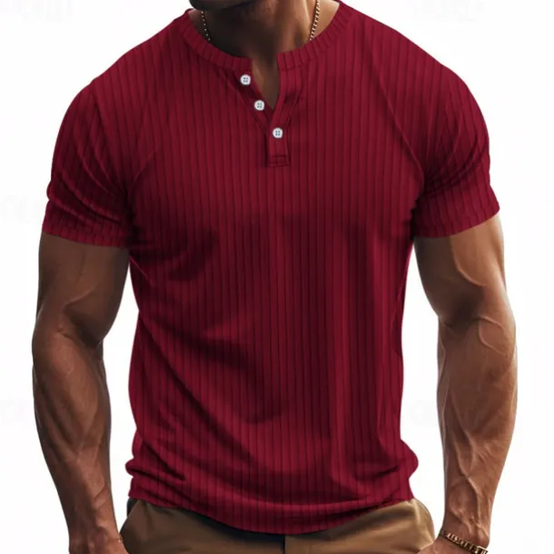Men's Button T Shirt T Shirt Henley Shirt Tee Short Sleeve Henley Summer Spring Plain Fashion Designer Basic Jacquard Vacation Street Going out Black White Red Top Tee for Men