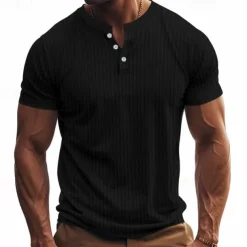 Men's Button T Shirt T Shirt Henley Shirt Tee Short Sleeve Henley Summer Spring Plain Fashion Designer Basic Jacquard Vacation Street Going out Black White Red Top Tee for Men