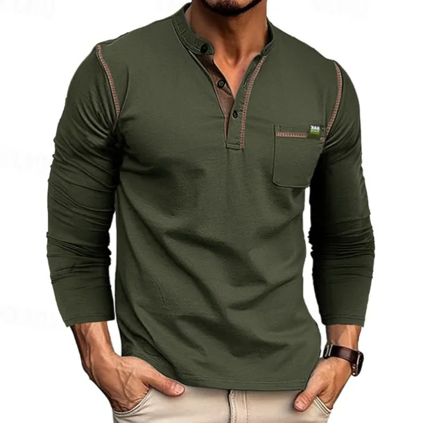 Men's Button T Shirt T Shirt Henley Shirt Tee Long Sleeve Henley Spring & Fall Color Block Fashion Designer Basic Patchwork Vacation Street Going out Black White Wine Top Tee for Men