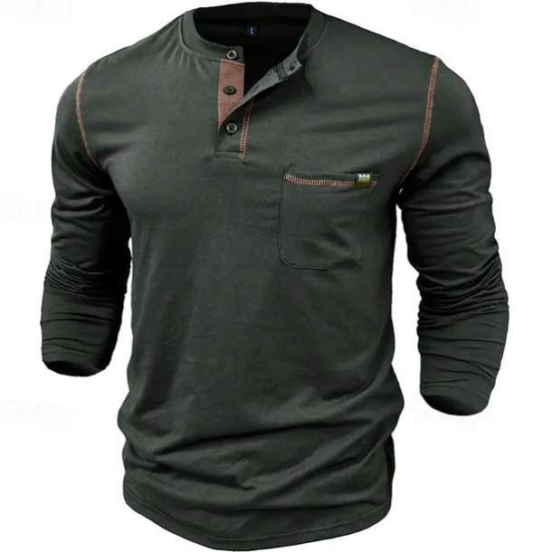 Men's Button T Shirt T Shirt Henley Shirt Tee Long Sleeve Henley Spring & Fall Color Block Fashion Designer Basic Patchwork Vacation Street Going out Black White Wine Top Tee for Men