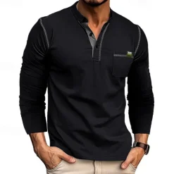 Men's Button T Shirt T Shirt Henley Shirt Tee Long Sleeve Henley Spring & Fall Color Block Fashion Designer Basic Patchwork Vacation Street Going out Black White Wine Top Tee for Men