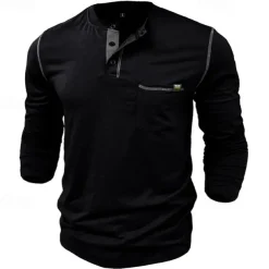 Men's Button T Shirt T Shirt Henley Shirt Tee Long Sleeve Henley Spring & Fall Color Block Fashion Designer Basic Patchwork Vacation Street Going out Black White Wine Top Tee for Men