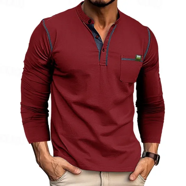 Men's Button T Shirt T Shirt Henley Shirt Tee Long Sleeve Henley Spring & Fall Color Block Fashion Designer Basic Patchwork Vacation Street Going out Black White Wine Top Tee for Men