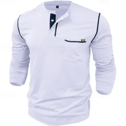 Men's Button T Shirt T Shirt Henley Shirt Tee Long Sleeve Henley Spring & Fall Color Block Fashion Designer Basic Patchwork Vacation Street Going out Black White Wine Top Tee for Men