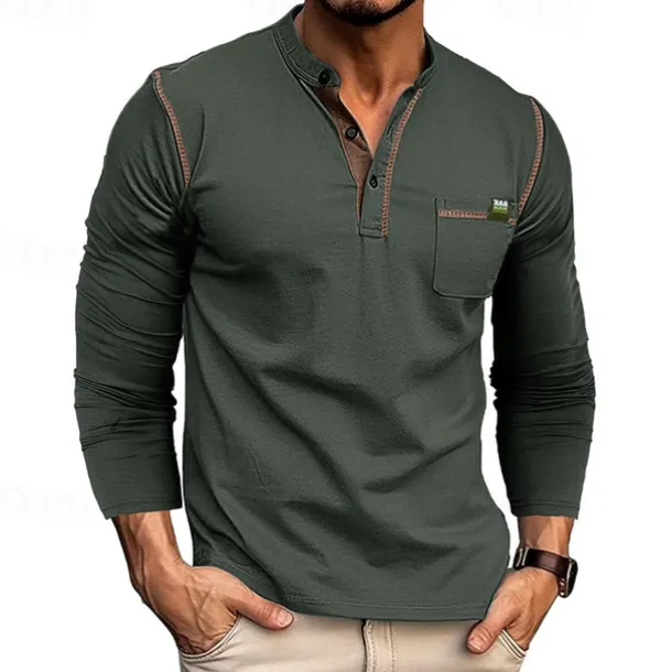 Men's Button T Shirt T Shirt Henley Shirt Tee Long Sleeve Henley Spring & Fall Color Block Fashion Designer Basic Patchwork Vacation Street Going out Black White Wine Top Tee for Men