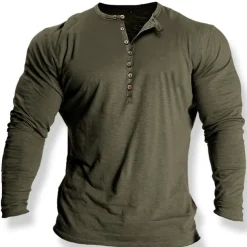 Men's Button T Shirt T Shirt Henley Shirt Tee Top Long Sleeve Crew Neck Spring & Fall Plain Fashion Designer Basic Retro Button-Down Vacation Street Going out Black White Blue Top Tee for Men