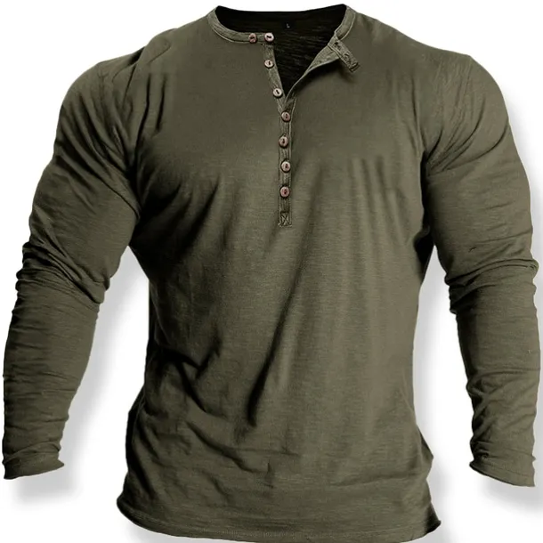 Men's Button T Shirt T Shirt Henley Shirt Tee Top Long Sleeve Crew Neck Spring & Fall Plain Fashion Designer Basic Retro Button-Down Vacation Street Going out Black White Blue Top Tee for Men