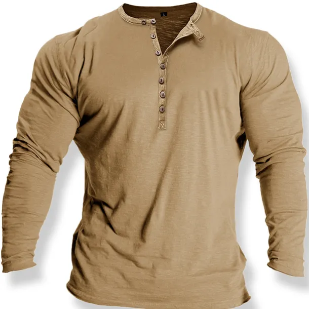 Men's Button T Shirt T Shirt Henley Shirt Tee Top Long Sleeve Crew Neck Spring & Fall Plain Fashion Designer Basic Retro Button-Down Vacation Street Going out Black White Blue Top Tee for Men