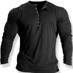 Men's Button T Shirt T Shirt Henley Shirt Tee Top Long Sleeve Crew Neck Spring & Fall Plain Fashion Designer Basic Retro Button-Down Vacation Street Going out Black White Blue Top Tee for Men