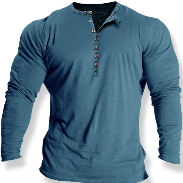 Men's Button T Shirt T Shirt Henley Shirt Tee Top Long Sleeve Crew Neck Spring & Fall Plain Fashion Designer Basic Retro Button-Down Vacation Street Going out Black White Blue Top Tee for Men