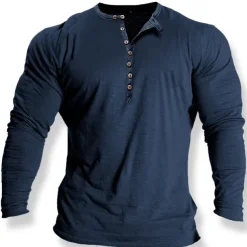 Men's Button T Shirt T Shirt Henley Shirt Tee Top Long Sleeve Crew Neck Spring & Fall Plain Fashion Designer Basic Retro Button-Down Vacation Street Going out Black White Blue Top Tee for Men