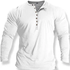 Men's Button T Shirt T Shirt Henley Shirt Tee Top Long Sleeve Crew Neck Spring & Fall Plain Fashion Designer Basic Retro Button-Down Vacation Street Going out Black White Blue Top Tee for Men