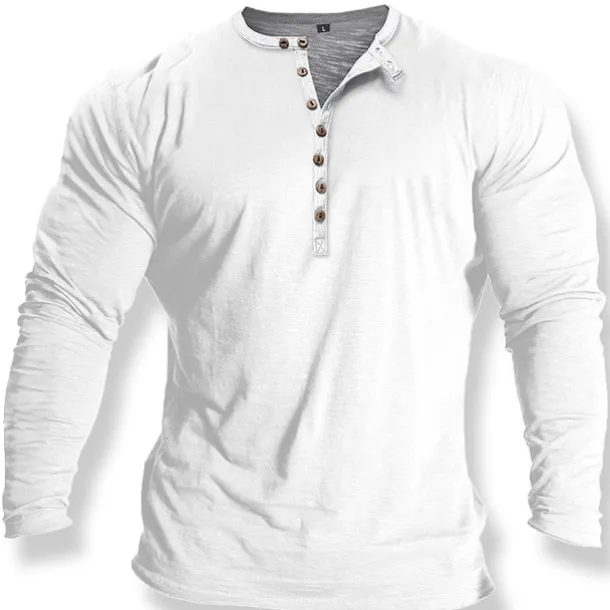 Men's Button T Shirt T Shirt Henley Shirt Tee Top Long Sleeve Crew Neck Spring & Fall Plain Fashion Designer Basic Retro Button-Down Vacation Street Going out Black White Blue Top Tee for Men