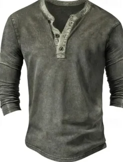 Men's Button T Shirt T Shirt Henley Shirt Tee Top Long Sleeve Henley Spring & Fall Color Block Fashion Designer Basic Vacation Street Going out Navy Blue Green Coffee Top Tee for Men