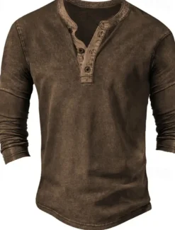Men's Button T Shirt T Shirt Henley Shirt Tee Top Long Sleeve Henley Spring & Fall Color Block Fashion Designer Basic Vacation Street Going out Navy Blue Green Coffee Top Tee for Men