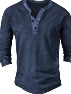 Men's Button T Shirt T Shirt Henley Shirt Tee Top Long Sleeve Henley Spring & Fall Color Block Fashion Designer Basic Vacation Street Going out Navy Blue Green Coffee Top Tee for Men