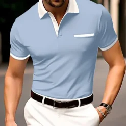 Men's Button Up Polos Cotton Polo Shirt Casual Holiday Lapel Ribbed Polo Collar Short Sleeve Fashion Basic Plain Classic Summer Regular Fit Navy Black White Burgundy Sky Blue Grey Button Up Polos