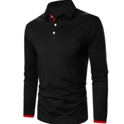 Men's Button Up Polos Polo Shirt Casual Holiday Lapel Long Sleeve Fashion Basic Plain Button Summer Regular Fit Fire Red Black Dark navy Button Up Polos