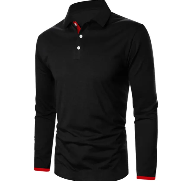 Men's Button Up Polos Polo Shirt Casual Holiday Lapel Long Sleeve Fashion Basic Plain Button Summer Regular Fit Fire Red Black Dark navy Button Up Polos