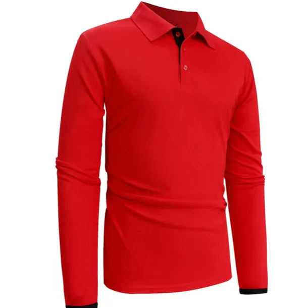 Men's Button Up Polos Polo Shirt Casual Holiday Lapel Long Sleeve Fashion Basic Plain Button Summer Regular Fit Fire Red Black Dark navy Button Up Polos