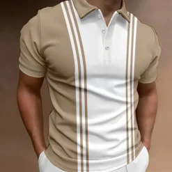 Men's Button Up Polos Polo Shirt Casual Holiday Lapel Short Sleeve Fashion Basic Color Block Button Summer Regular Fit Blue Khaki Dark Blue Gray Button Up Polos