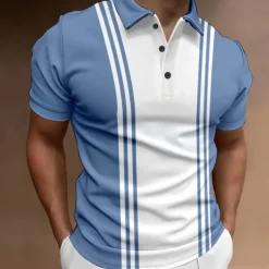 Men's Button Up Polos Polo Shirt Casual Holiday Lapel Short Sleeve Fashion Basic Color Block Button Summer Regular Fit Blue Khaki Dark Blue Gray Button Up Polos