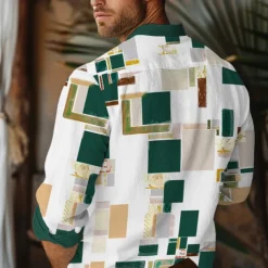 Men's Button Up Shirt Long Sleeve Artistic Casual Daily Summer Fold-over Collar Green
