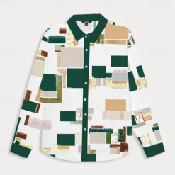 Men's Button Up Shirt Long Sleeve Artistic Casual Daily Summer Fold-over Collar Green