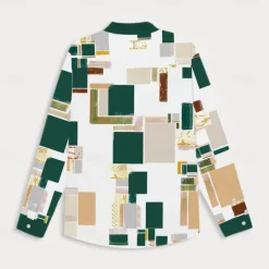 Men's Button Up Shirt Long Sleeve Artistic Casual Daily Summer Fold-over Collar Green