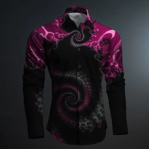 Men's Button Up Shirt Printed Shirts Long Sleeve Subcultural Vacation Party Street Spring & Summer Turndown Print Button-Down Black Red Blue Purple Fuchsia