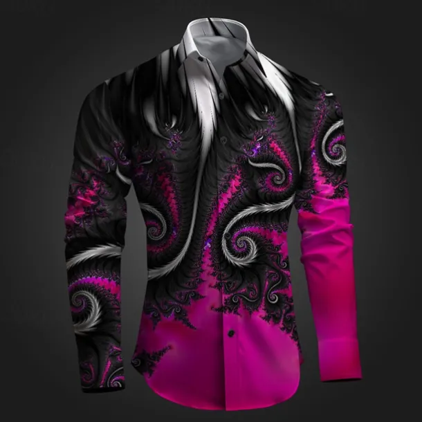 Men's Button Up Shirt Printed Shirts Long Sleeve Subcultural Vacation Party Street Spring & Summer Turndown Print Button-Down Red Blue Purple Gray